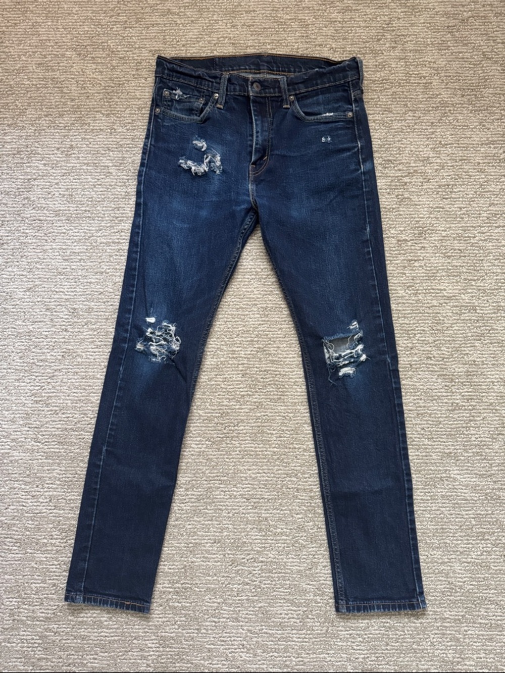Levi's 510 Dark Blue Distressed Jeans Pants Skinny Slim Classic 32x32